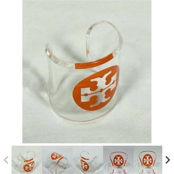 Tory Burch LUCITE CUFF BRACELET ORANGE LOGO - Picture 4 of 7